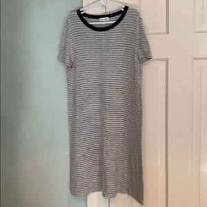 Girls heather grey and white striped tee dress